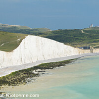 Buy canvas prints of Belle Tout lighthouse and Birling Gap from the Seven Sisters cliffs, South Downs by Justin Foulkes