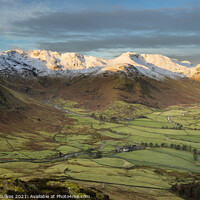 Buy canvas prints of Bowfell, Crinkle Crags and the Langdale valley by Justin Foulkes