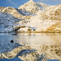 Buy canvas prints of Snowdon and Llyn Llydaw in winter, North Wales by Justin Foulkes