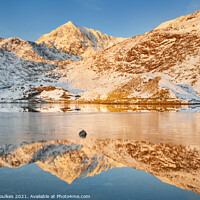 Buy canvas prints of Snowdon and Lyn Lydaw in winter, sunrise, Wales by Justin Foulkes