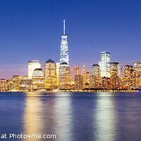 Buy canvas prints of Lower Manhattan skyline at night, from New Jersey by Justin Foulkes