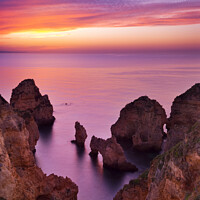 Buy canvas prints of Ponta da Piedade at sunrise, Algarve, Portugal by Justin Foulkes