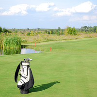 Buy canvas prints of white golf bag on golf course by goce risteski