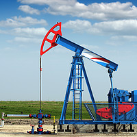 Buy canvas prints of oil industry pump jack on oilfield by goce risteski
