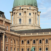 Buy canvas prints of Buda castle with horse statue Budapest Hungary by goce risteski