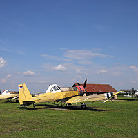 Buy canvas prints of old crop duster airplanes on airfield by goce risteski