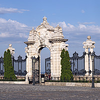 Buy canvas prints of stone gate and fence Buda royal castle Budapest by goce risteski