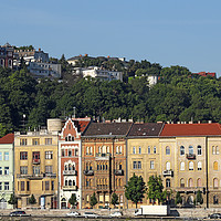 Buy canvas prints of old houses under Gellert hill Budapest by goce risteski