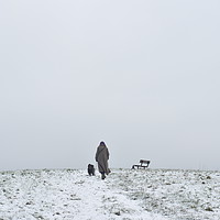 Buy canvas prints of Woman walking a dog at winter time by Ian M