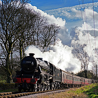 Buy canvas prints of Black 5 45212 at Oxenhope  by David Tomlinson