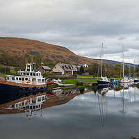 Buy canvas prints of Reflection on the Caledonian Canal - Scotland  by David Tomlinson
