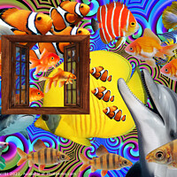 Buy canvas prints of OUTSIDE THE WINDOW-SWIMMING WITH FISHES 2 by OTIS PORRITT