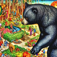 Buy canvas prints of Black Bear (in the style of,Hieronymus Bosch) 3 by OTIS PORRITT