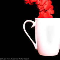 Buy canvas prints of Red hearts come out of a white cup full of love, isolated on bla by Joaquin Corbalan