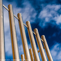 Buy canvas prints of Metal bars protect an institutional building. by Joaquin Corbalan