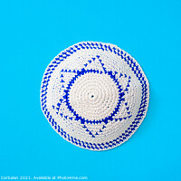 Buy canvas prints of Kippah is a circular hat, with the flag of Israel, isolated on a by Joaquin Corbalan