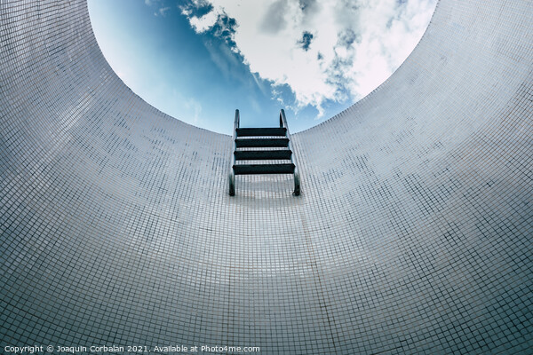 Sparse staircase of an empty pool, seen from below, minimalist t Picture Board by Joaquin Corbalan