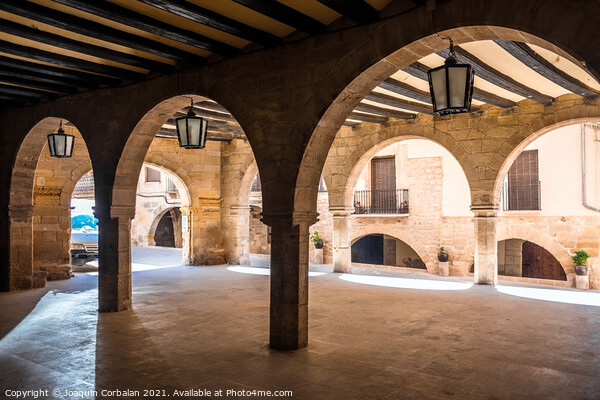 La Fresneda, Spain - July 11, 2021: Shaded atriums and patios be Picture Board by Joaquin Corbalan