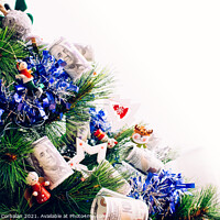 Buy canvas prints of Detail of christmas tree with decorations and dollar bills wishi by Joaquin Corbalan