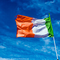 Buy canvas prints of Flag of italy waving against the blue sky with clouds. by Joaquin Corbalan