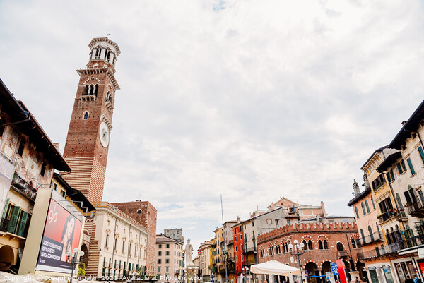 Verona, Italy - October 1, 2021: Piazza delle Erbe on a cloudy d Picture Board by Joaquin Corbalan
