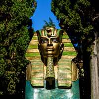 Buy canvas prints of Fake Egyptian art sphinxes exposed outdoors. by Joaquin Corbalan