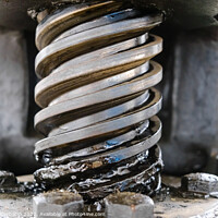 Buy canvas prints of Industrial manual spindle press, detail of the greased screw. by Joaquin Corbalan
