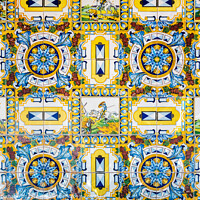 Buy canvas prints of Traditional decorative tile with motifs from Castilla-La Mancha  by Joaquin Corbalan