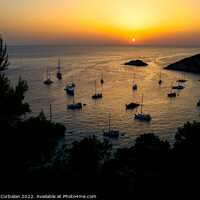 Buy canvas prints of  Several pleasure boats anchored in a cove on the island of Ibiz by Joaquin Corbalan