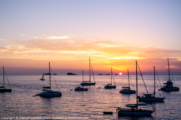 Several yachts and boats anchored near the coast relax watching  Picture Board by Joaquin Corbalan
