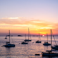 Buy canvas prints of Several yachts and boats anchored near the coast relax watching  by Joaquin Corbalan