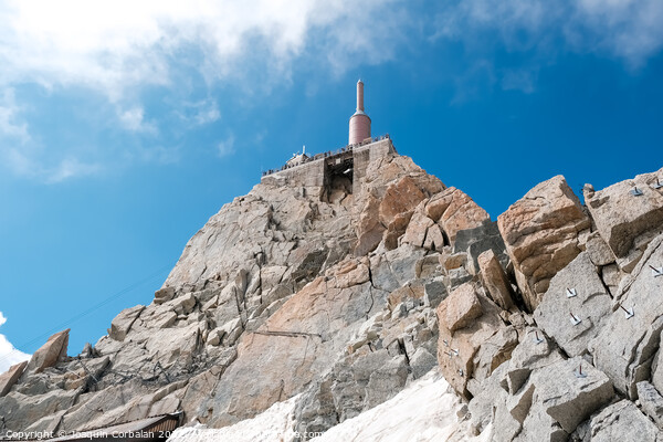 Outside viewpoint at Aiguille du Midi in Chamonix, with tourists Picture Board by Joaquin Corbalan