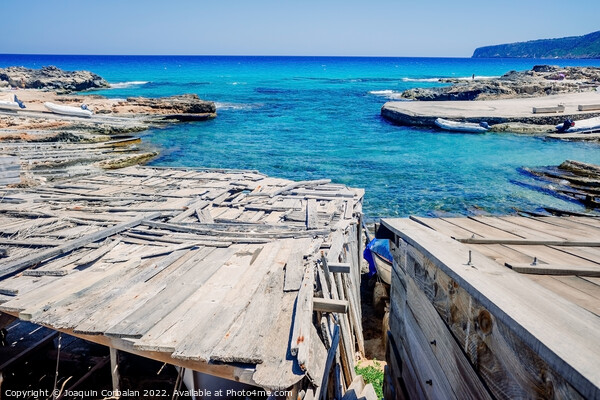 Traditional rustic pier with wooden boards in a cove in Formente Picture Board by Joaquin Corbalan