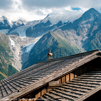 Buy canvas prints of Alpine ibex, capra, resting bucolic on the roofs of alpine huts, by Joaquin Corbalan