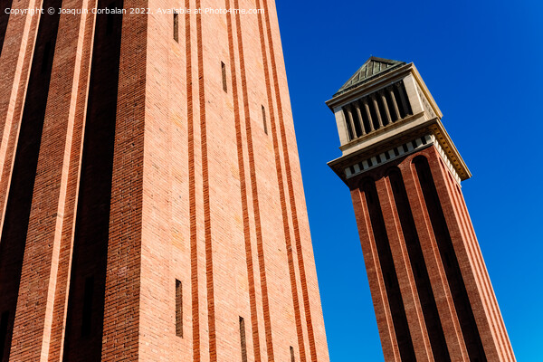 Two Venetian towers in Barcelona, made of exposed brick, built d Picture Board by Joaquin Corbalan