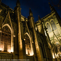 Buy canvas prints of The cathedral of San Sebastian is illuminated at night in a ghos by Joaquin Corbalan