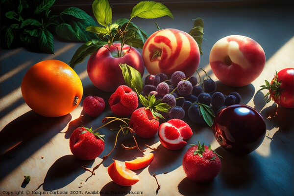 Summer season fruits pictorially arranged, painted with natural  Picture Board by Joaquin Corbalan