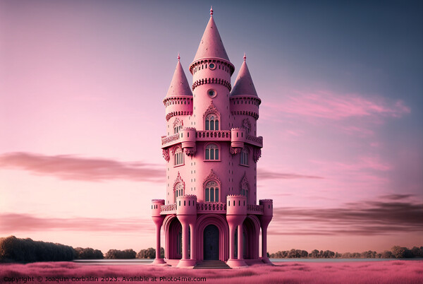 A realistic fantasy castle in pink, in a dreamy and dreamlike st Picture Board by Joaquin Corbalan