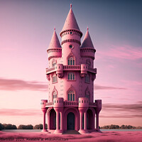 Buy canvas prints of A realistic fantasy castle in pink, in a dreamy and dreamlike st by Joaquin Corbalan