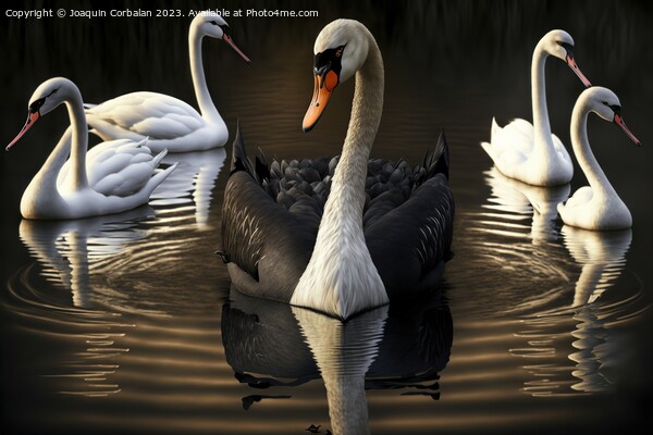 Beautiful illustrated painting, several black swan Picture Board by Joaquin Corbalan