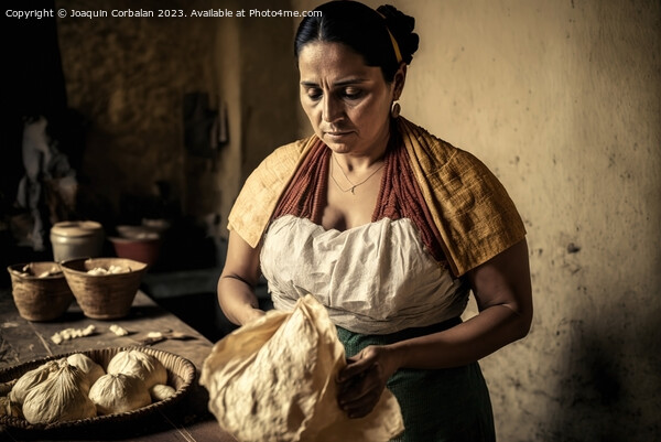 Latin woman prepares with natural ingredients hall Picture Board by Joaquin Corbalan