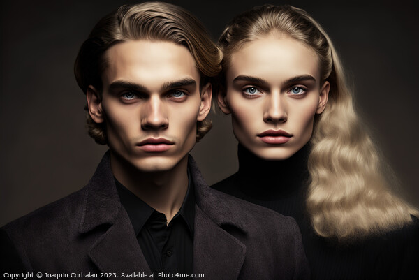 Studio portrait of two twin brothers, models look, Picture Board by Joaquin Corbalan