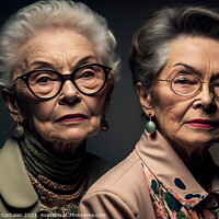 Buy canvas prints of Studio portrait of two elderly sister ladies with  by Joaquin Corbalan