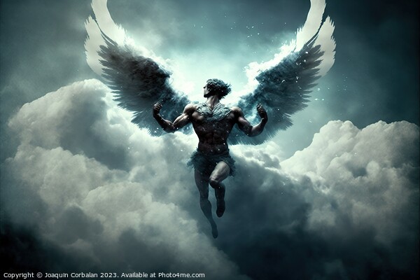 artistic painting of a winged man above the clouds freed from st Picture Board by Joaquin Corbalan