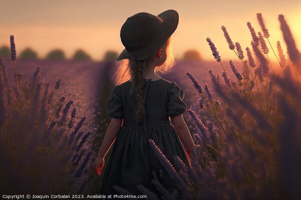Painting of a beautiful girl walking through a field of beautifu Picture Board by Joaquin Corbalan