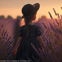 Buy canvas prints of Painting of a beautiful girl walking through a field of beautifu by Joaquin Corbalan