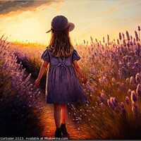 Buy canvas prints of Painting of a beautiful girl walking through a field of beautifu by Joaquin Corbalan