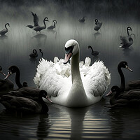 Buy canvas prints of Illustration of a white swan with black ones, conc by Joaquin Corbalan