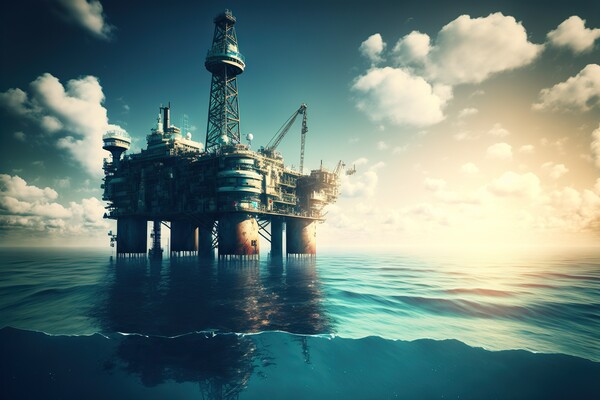 Illustration of obsolete offshore oil platform, conceptual drawi Picture Board by Joaquin Corbalan