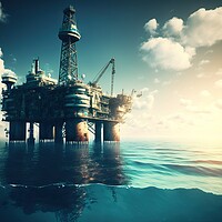 Buy canvas prints of Illustration of obsolete offshore oil platform, conceptual drawi by Joaquin Corbalan